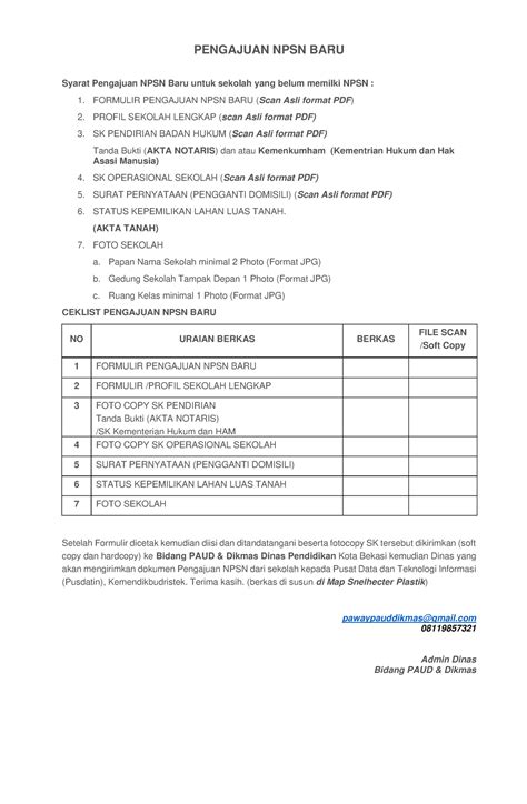 Syarat Pengajuan Npsn Baru 2023docx Pengajuan Npsn Baru Syarat