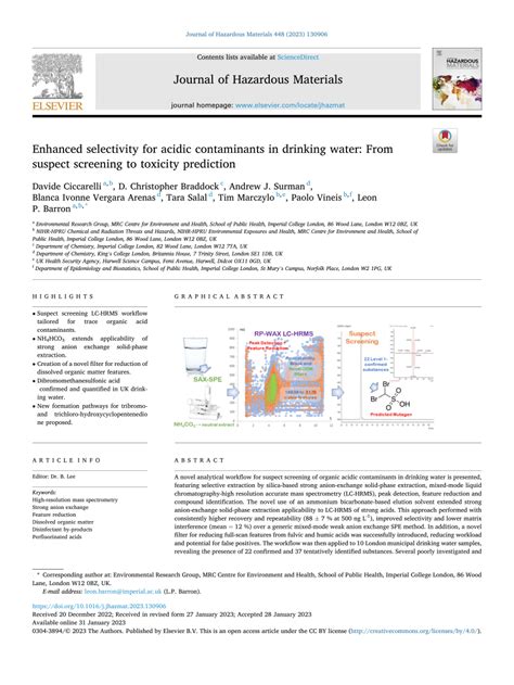 Pdf Enhanced Selectivity For Acidic Contaminants In Drinking Water