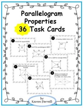 Parallelogram Geometry Task Cards Properties Diagonals Segments Angle