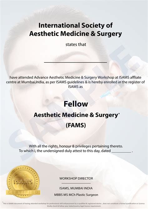 Sample Certificate Internation Society Of Aesthetic Medicine And Surgery