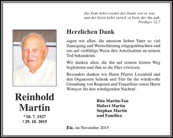 Traueranzeigen Von Reinhold Martin Trauer Rheinmain De