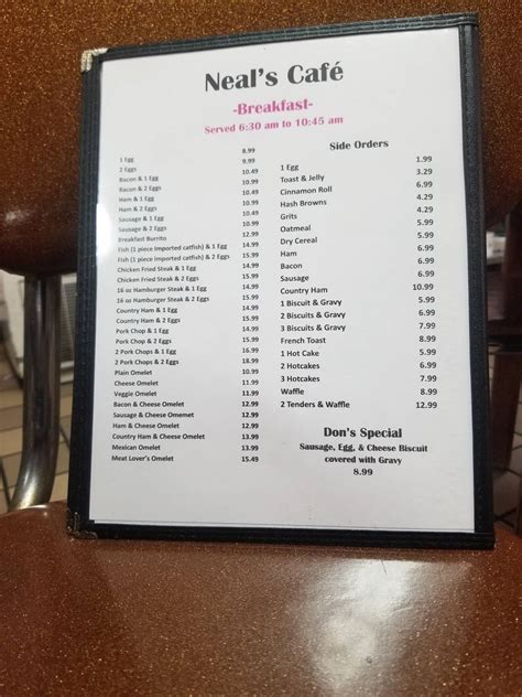 Menu At Neal S Cafe Springdale