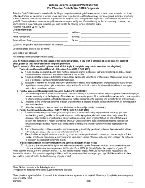 Fillable Online Williams Uniform Complaint Procedures Form Fax Email