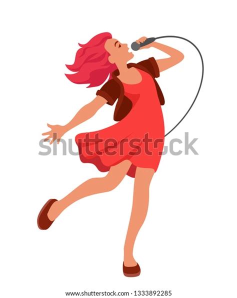 Young Girl Singing Into Microphone Stock Vector Royalty Free