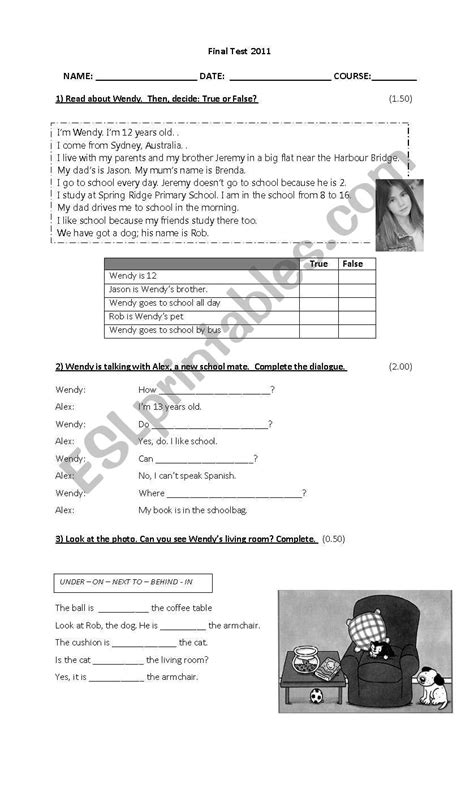 Final Test Esl Worksheet By Marielstadlin