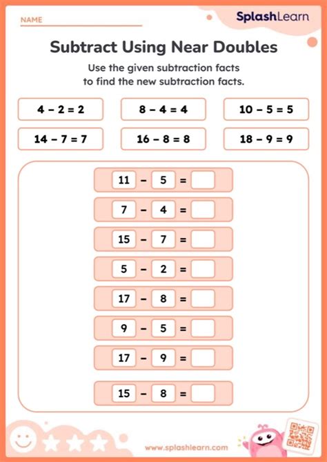 Subtract Using Near Doubles Strategy Printable Math Worksheet