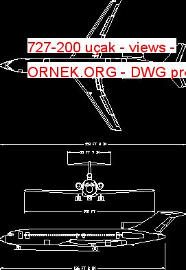 727 200 uçak views dwg projesi Autocad Projeler