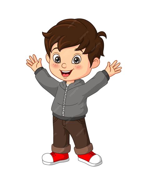 Premium Vector Cartoon Happy Little Boy Raising Hands