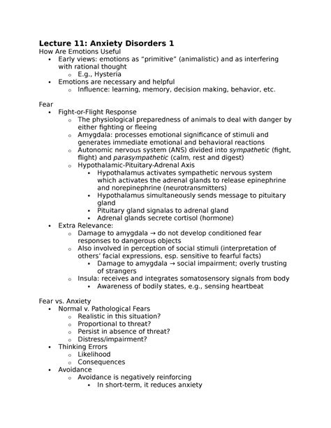 Abnormal Psychology Lectures 11 14 Anxiety Disorders Lecture 11