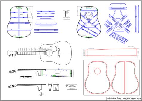 CAD Dreadnought 6 String Style Acoustic Guitar Plan - CAD Guitar Plans