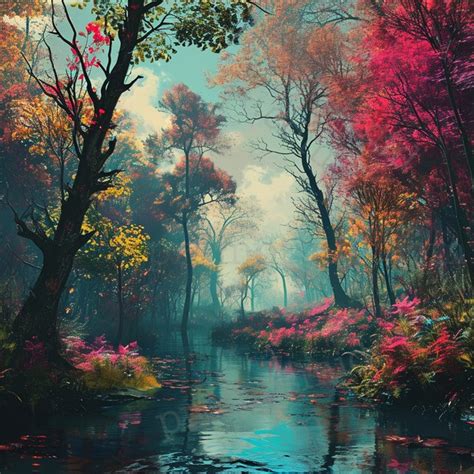 This Is A Forest Filled With Colorful Trees Prompt Generate Midjourney How