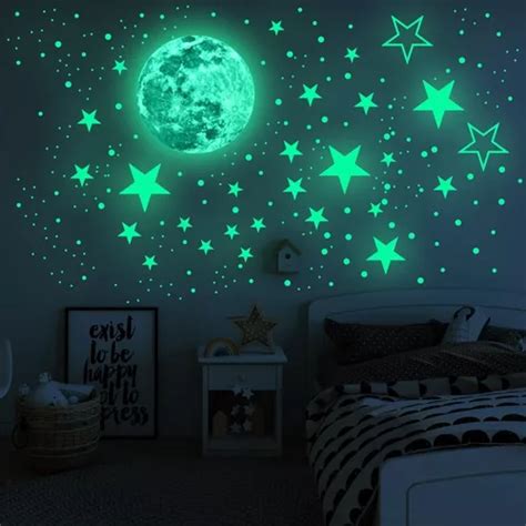 Vinilo Luna Estrellas Decorativo Cuarto Fluorescente Brillo Meses Sin