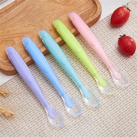 Safe Food Grade Silicone Baby Spoons Feeding Dishes Tableware For