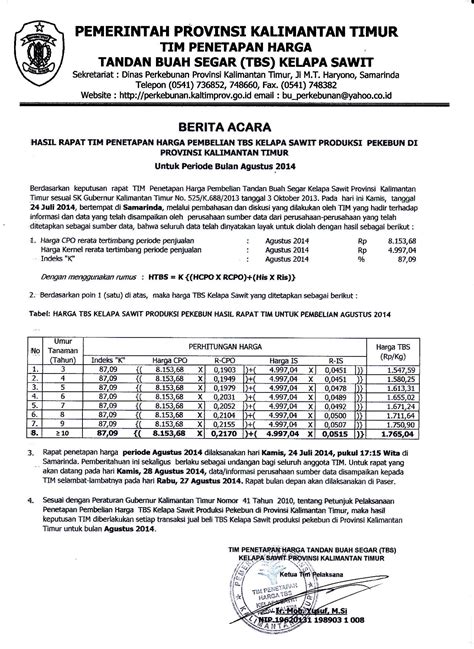 Informasi Harga Tbs Kelapa Sawit Bulan Agustus