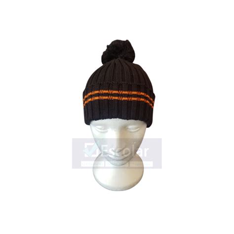 Gorro Infantil Pom Pom Preto Listra Laranja