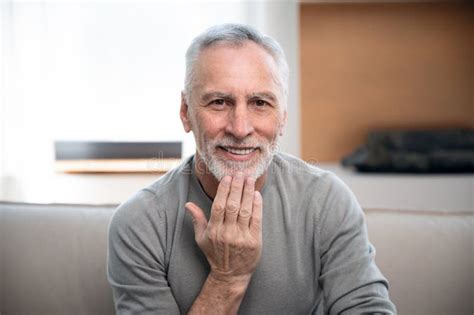 Middle Aged Man Communicate With Sign Language By Video Call Stock