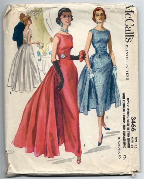 S Full Skirt Evening Dress With Drop Waist Vintage Sewing Pattern