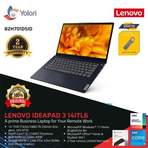 Lenovo Ideapad 3 14itl6 I5 1135g7 8gb 512gb Intel Iris Xe Windows 11 Ohs 2021 82h701d5id