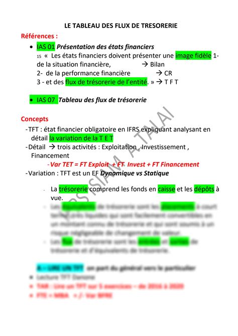 SOLUTION Ifrs L Le Tableau Des Flux De Tresorerie Studypool