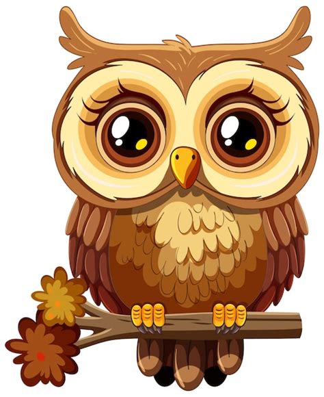 Premium Vector Cute Cartoon Owl On Branch