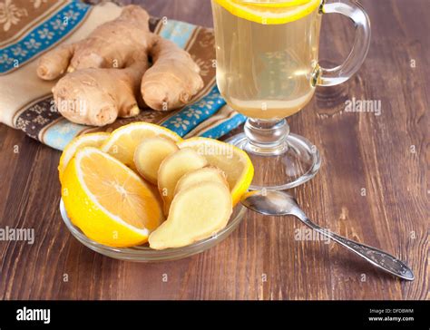Hot Ginger Lemon Tea In Glass Stock Photo Alamy