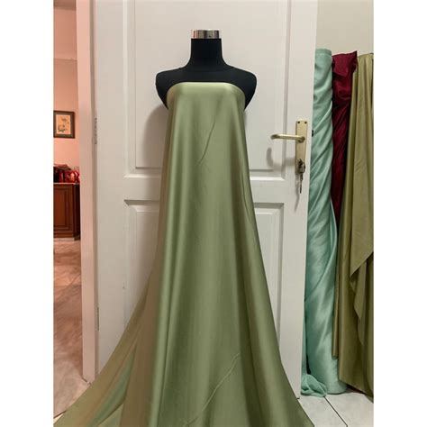 Jual Bahan Kain Satin Armany Silk Original Polosan Warna Sage Green