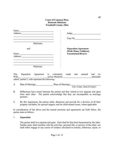 Marriage Separation Agreement Template