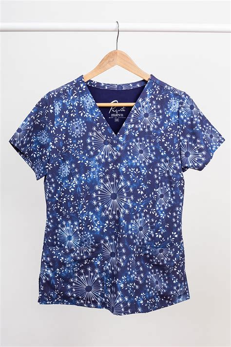 Womens Maevn Prints Scrub Top Subtle Flower