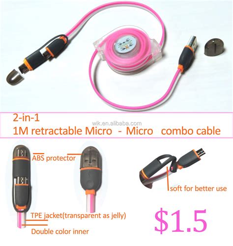 2 In 1 Combo Usb Cables Mini Retractable Micro Cable Reel Buy Mini Retractable Cable Reel