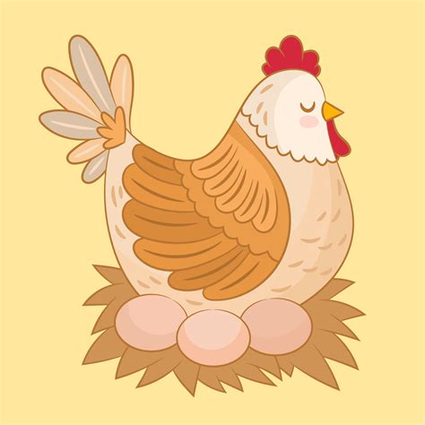 Una Gallina Está Incubando Los Huevos En El Gallinero 6096910 Vector En