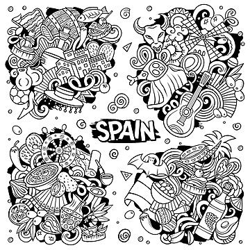 Spain Cartoon Vector Doodle Designs Set Cartoon Collection Travel