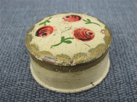 Hand Painted Vintage Round Wooden Lidded Trinket Box Rose Etsy