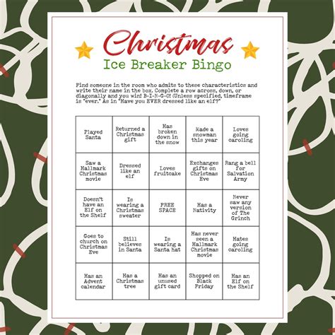 Printable Christmas Party Ice Breaker Game Human Bingo Cards Get to ...