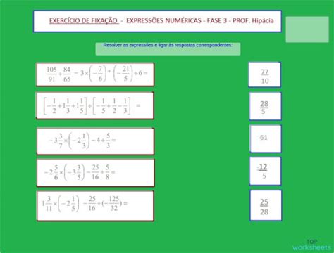 Expressões Numéricas Com Frações Soma Subtração Multiplicação E Divisão Ficha Interativa