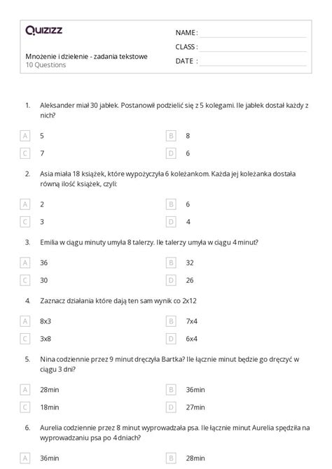 Ponad 50 Zadania Tekstowe Z Matematyki Arkuszy Roboczych Dla Klasa 2