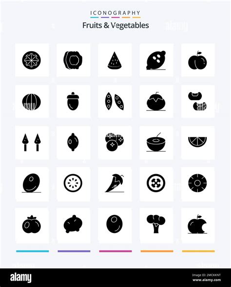 Creative Fruits Vegetables 25 Glyph Solid Black Icon Pack Such As