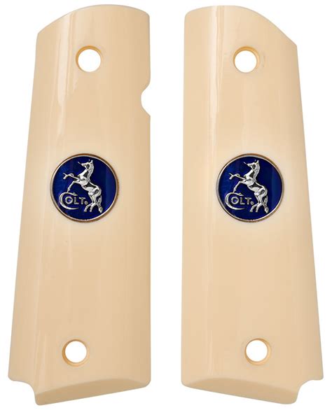 Ajax 1911 Grips White Ivory Polymer Colt Bluenickel Medallion