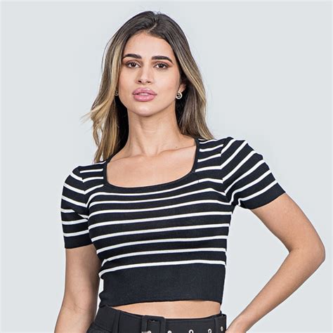 Cropped Feminino Tric Modal Listrado L Cropped Feminino Tric