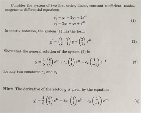 Solved Consider The System Of Two First Order Linear Chegg