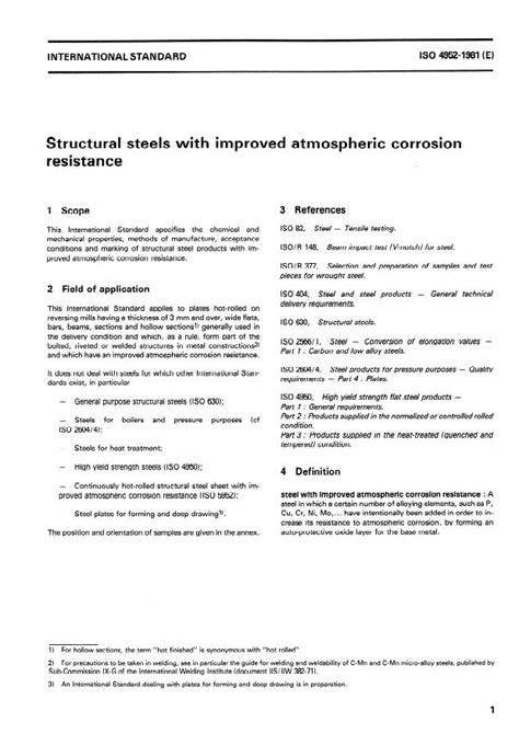 ISO 4952 1981 Structural Steels With Improved Atmospheric Corrosion