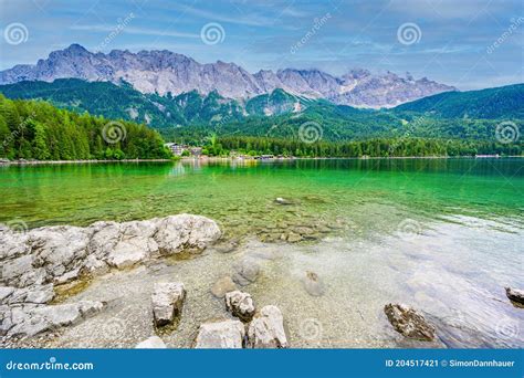 Eibsee Lake With Zugspitze Mountain In The Background Beautiful