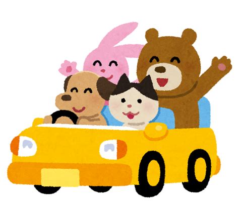 無料イラスト かわいいフリー素材集 車に乗った動物たちのイラスト