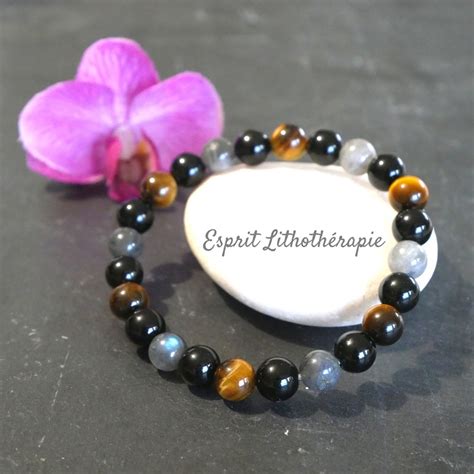 Bracelet Labradorite Obsidienne Oeil de tigre Esprit Lithothérapie