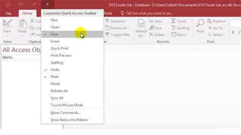 Microsoft Access 2016 Tutorial Quick Access Toolbar Youtube