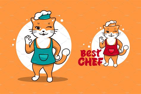 Funny Cat Chef Cartoon Character Animal Illustrations Creative Market