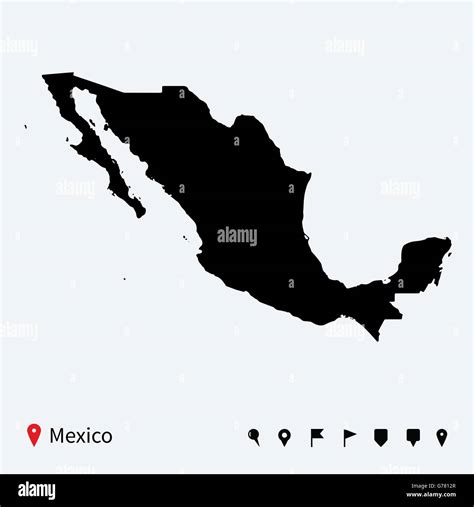 High Detailed Vector Map Of Mexico With Navigation Pins Stock Vector