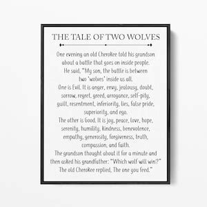 The Tale Of Two Wolves Sign Cherokee Legend Quote Inspirational Poem