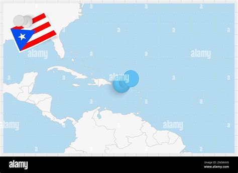 Map Of Puerto Rico With A Pinned Blue Pin Pinned Flag Of Puerto Rico