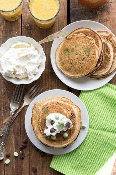 Mint Chocolate Chip Pancakes With Homemade Vanilla Syrup