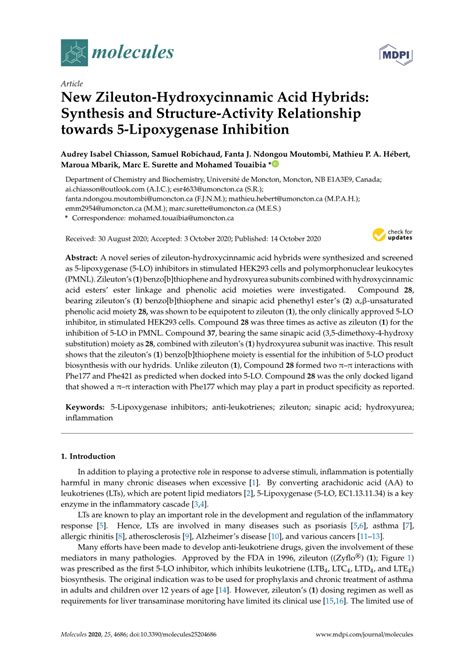 Pdf New Zileuton Hydroxycinnamic Acid Hybrids Synthesis And